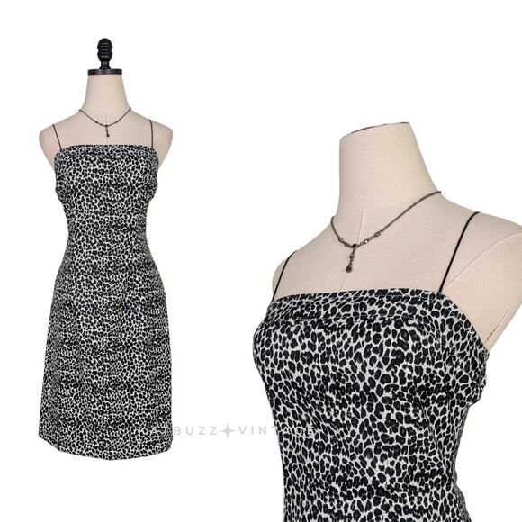 Vintage All That Jazz Mini Dress 8 Black Gray Leopard Y2K Baddie Sheath Cocktail - Picture 1 of 10